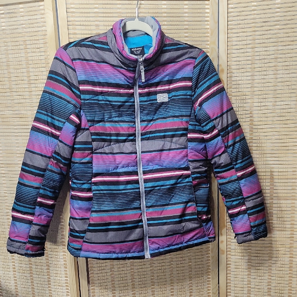 EUC Rway Girl's Striped Puffer Coat - Size XL (14-16)
